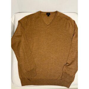 J.Crew Men's 100% Merino Wool V-Neck Sweater Medium M Classic Tan Camel brown